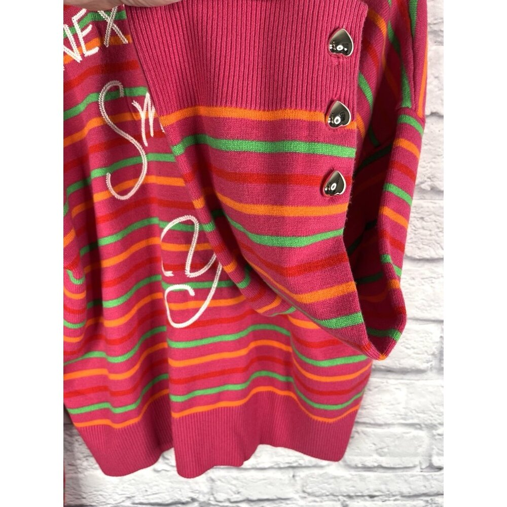 KERRI ROSENTHAL XOKR Women's Pink Stripe Embroidered Back Sweater NWT Medium - Picture 2 of 6